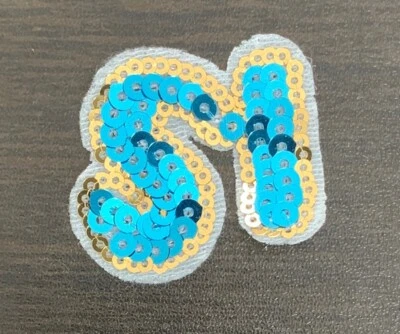 SI Or IS Blue And Yellow Sequin Sew On Patch - Image 1 of 4
