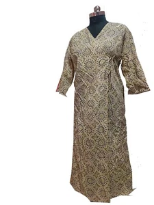 New woman Block Print Kimono Dress, AAA Quality Fabric woman New Pertain Dress, - Picture 1 of 5