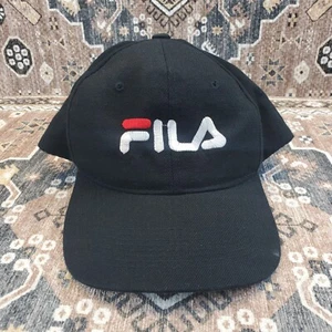 Vintage Fila Black Wool Hat Adjustable Snapback Embroidered Spell Out Logo - Picture 1 of 9