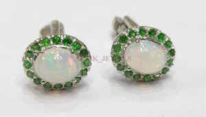 Natural Opal & Tsavorite Gemstone with 925 Sterling Silver Cufflink #2434 - Picture 1 of 4