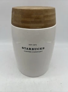 Starbucks Coffee Company 2009 Ceramic Canister Jar White Bamboo Lid 48 Ounce - Picture 1 of 6