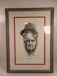 ALABAMA football framed pencil drawing print of Coach Bear Bryant Rod Powers - Picture 1 of 6