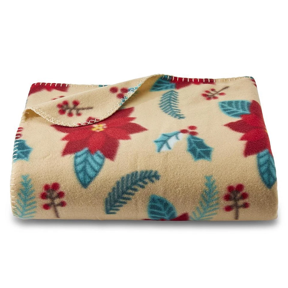 Manta polar Essential Home Navidad vacaciones roja/multi flor de pascua    Foto 1 de 4