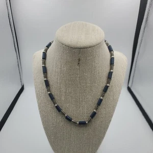 Mens Barrel Bead Necklace blue and silver tone (not real silver) Vintage Outland - Bild 1 von 5
