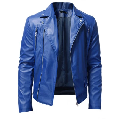 Mens Leather Casual Biker Motorcycle Jacket Coat Soft Classic Biker Style Fit - Image 1 of 4