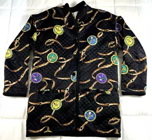 Worth Seiden Steppjacke Reitsport Print Mantel schwarz Karussell Pferde Vintage M/L - Bild 1 von 17