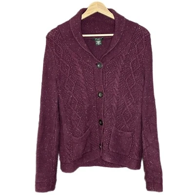 Eddie Bauer Shawl Speckled Knit Cardigan Sweater Womens XS Burgundy Angora - Image 1 of 4