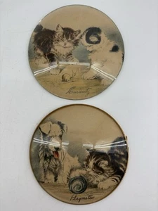 2 VTG Peter Watson Studio Hand Made Convex Bubble Glass Playmates Curiosity Cats - Picture 1 of 14
