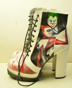 Wild Diva White Ankle Boots with Hand Painting Size 10 - Picture 1 of 5