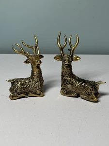 Juego de 2 siervas de reno de latón dhokra - Imagen 1 de 10