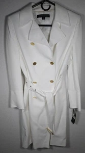 Anne Klein Pant & Belted Trench Coat Two Piece Set Petite White/Gold Size 4P  - Picture 1 of 24