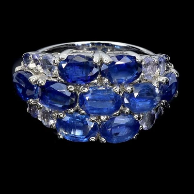 Anillo de plata de ley 925 ovalado cianita 6x4 mm piedras preciosas tanzanita joyería tamaño 8,5 Foto 1 de 4