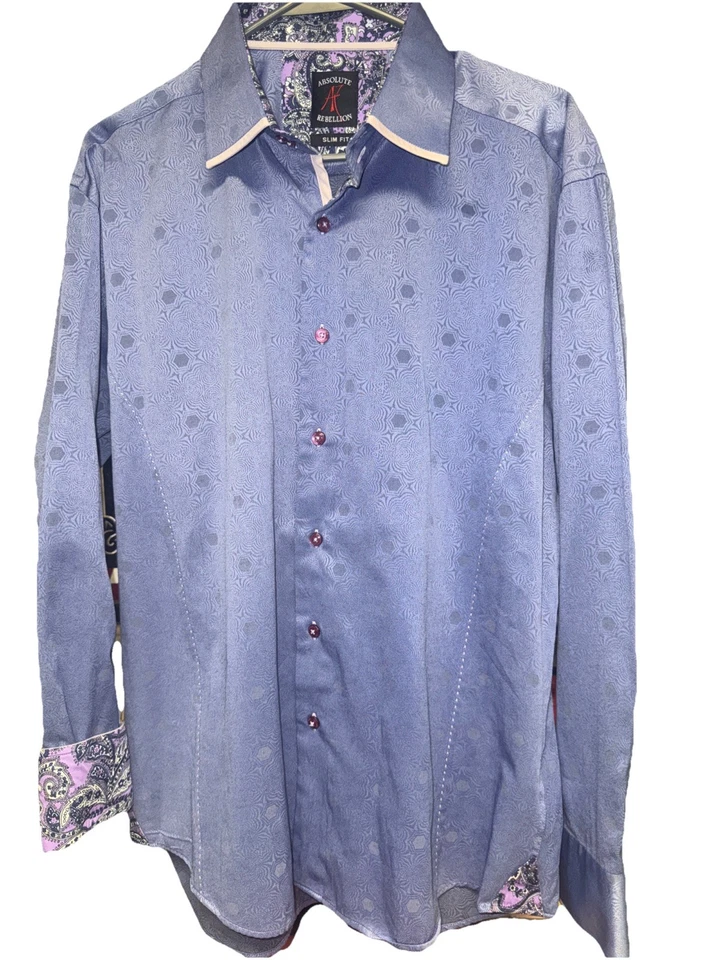 Absolute Rebellion Manga Larga Slim Fit con Botones Azul/Púrpura Paisley y Rosa Foto 1 de 4