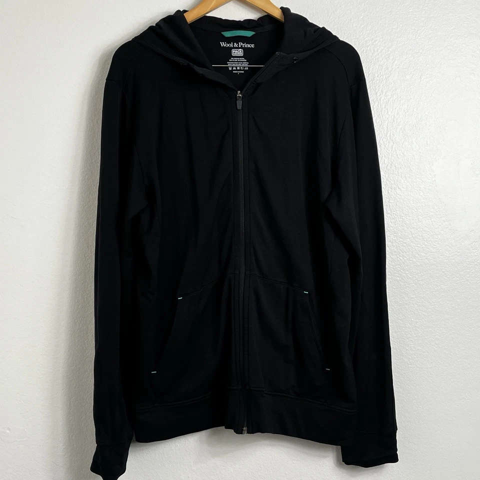 Wool & Prince Pack Hacker Merino Wool Hoodie Black L Travel Zip Up  - Image 1 of 4