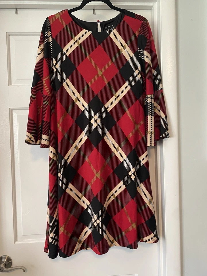 JH Jessica Howard Womens 1X Red Plaid Soft Shift Holiday Statement Dress Party - Image 1 of 4