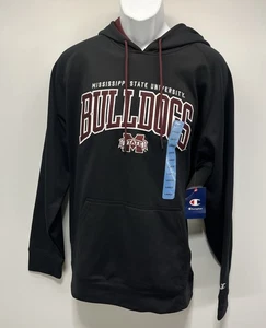 NWT Mississippi State Bulldogs Stitched Campus Hoodie Sweatshirt Black Mens L - Picture 1 of 6
