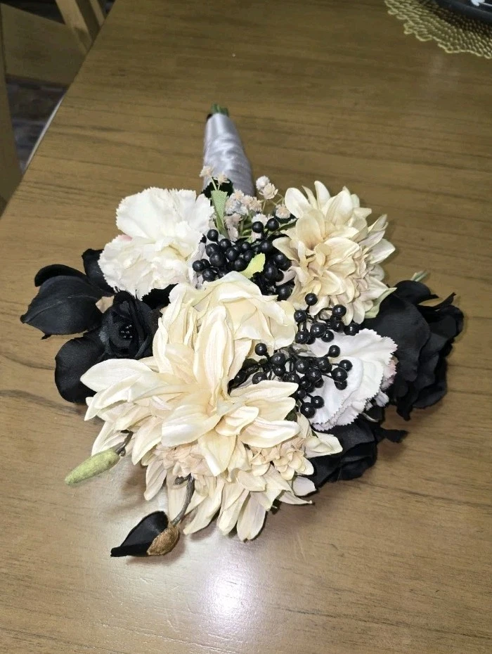 Homecoming Prom Black Ivory White Artificial Flower Bouquet - Image 1 of 1