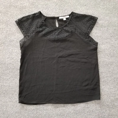 Marc New York Women Textured Lace Blouse Top Large Black Gold Back Button Logo * - Image 1 of 4