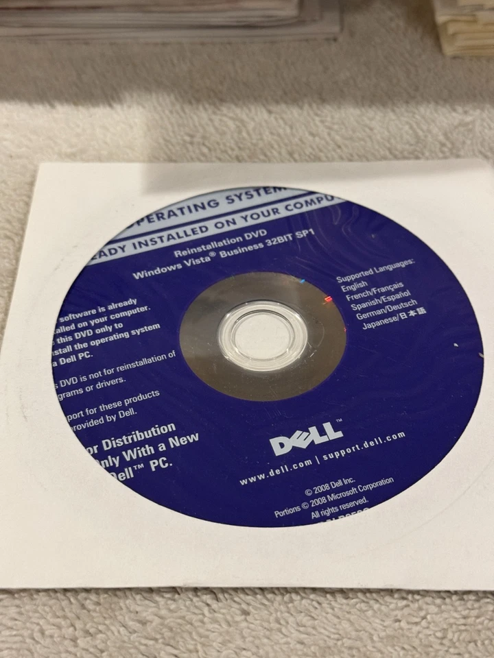 Dell Reinstallation DVD Win Vista Business 32bit SP1 - CD ONLY NEW/SEALED!!! - Image 1 of 1