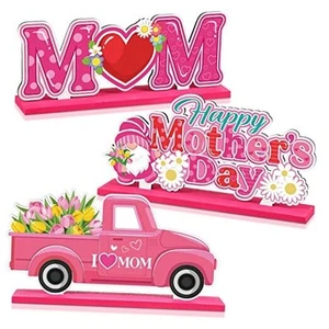 3 Pcs Mother's Day Decorations Happy Mother's Day Table Wooden Centerpieces - Picture 1 of 8