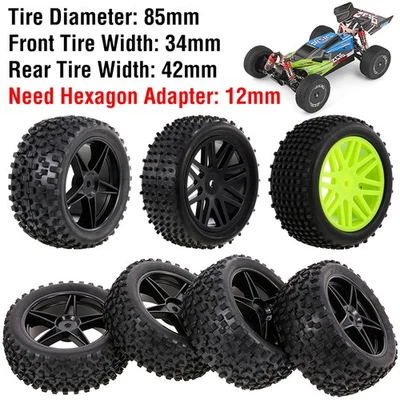 4x 85mm Reifen Radreifen für Wltoys 144001 124019 104001 RC Car 1/10 Buggy HSP - Bild 1 von 4