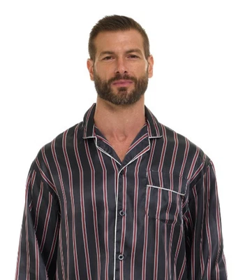 Pijama de satén de seda para hombre -Juego de pijama - RAYA NEGRA + ''ENTREGA EN 5 DÍAS - Vendedor de EE. UU. Foto 1 de 4