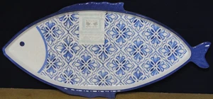 Sigrid Olsen Beach To Bistro FISH 16” X 7.5” Blue Floral Platter  Melamine NEW - Picture 1 of 4