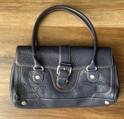 Vintage Michael Kors Navy Blue Pebble Leather Satchel Handbag Bag Purse Y2K - Image 1 of 4