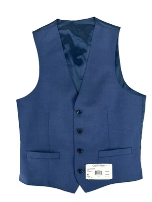 Calvin Klein Suit Vest Men's Small Blue Slim Fit Wool Infinite Stretch NWT $125 - Image 1 of 4