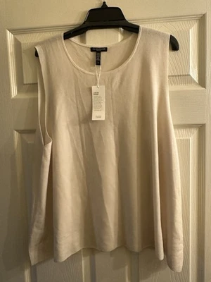 NWT Eileen Fisher Ivory Crew Neck Super Fine Merino Wool Sleeveless Shell Top 3X - Image 1 of 4