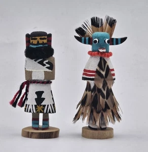KACHINAS miniatura vintage Zuni (2) firmada LM ~ COSECHA NIÑA Y ZUNI SHALAKO - Imagen 1 de 16