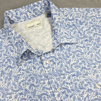 Wrangler Paisley Pearl Snap Shirt Men Sz 2x Tall Short Sleeve Blue  - Image 1 of 4