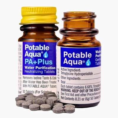 Potable Aqua Water Purification Tablets with PA Plus, 2 Bottles of 50 Tablets - Image 1 of 4