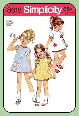 Toddlers DRESS Pattern with PANTIES Child 3 Styles Simplicity 8618 Vtg 1979 - Image 1 of 4