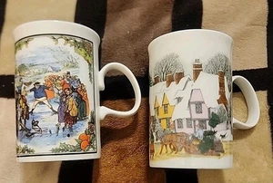 2 Tazzine Caffè Dunoon Fine Bone China Charles Dickens Made Scotland Natale K - Foto 1 di 8