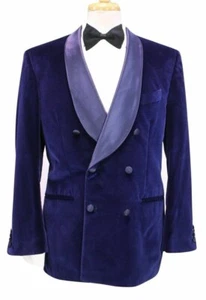 Men Double Breasted Velvet Blazer Smoking Jacket Wedding Party Wear Dinner Coat - Picture 1 of 6