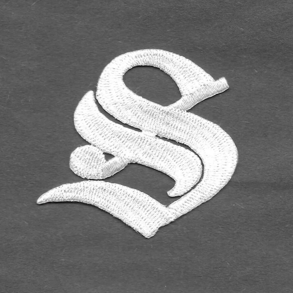 White Old English Letter S Patch 2" Embroidered Cut out Iron on Sew on - Image 1 of 1
