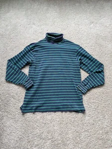 Vintage Duofold Sweater USA MADE Mens Large Blue Green Stripe Turtleneck Cotton - Picture 1 of 7