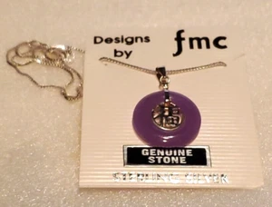 Designs by FMC Sterling Silver Amethyst Good Luck Pendant on 15" chain, 3/4" dia - Picture 1 of 3