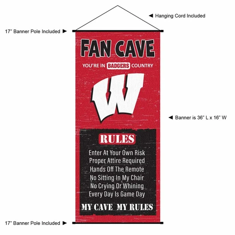 University of Wisconsin Badgers Man Cave Fan Room Banner Poster Art Canvas Cover