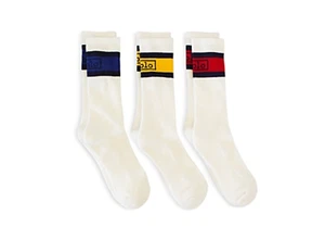 NEW W TAGS Polo Ralph Lauren Cotton Blend Logo Stripe Crew Socks, 3 Pack - Picture 1 of 1