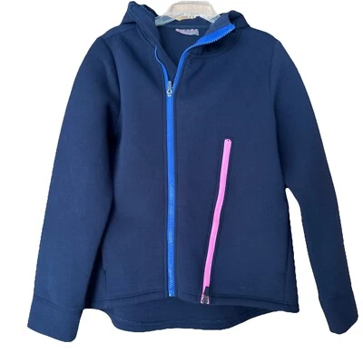 Sudadera con Capucha Betsey Johnson Talla Pequeña Rendimiento Cremallera Completa Asimétrica Azul Marino Foto 1 de 4