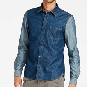 Timberland Men's Long Sleeve Contrast Sleeve Slim Fit Denim Shirt A1PJY - Picture 1 of 1