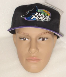 Vintage-Unused-NEW Tampa Bay Devil Rays Baseball Cap/Hat Annco Black with Tag - Picture 1 of 6