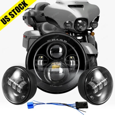 7-дюймовая светодиодная фара + проходные фары 4,5 дюйма для Harley Davidson Electra Glide Classic - Изображение 1 из 4