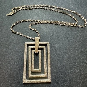 1970s Sarah Coventry MOD Geometric Rectangles VTG Pendant Necklace 24” Chain - Picture 1 of 4