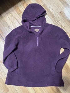 UGG Koolaburra Hoodie Womens Lg Maroon/Plum Fleece Sherpa High Pile 1/4 Zip - Picture 1 of 7