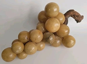 Alabaster Stone Yellow Amber Grapes Bunch Wood Stem MCM Table Decor Italy Vtg - Picture 1 of 5