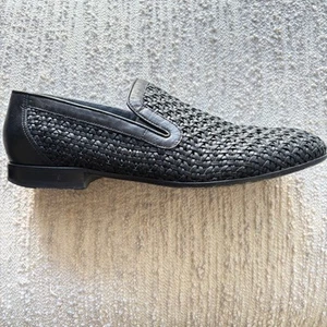 Aldo Brue voll geflochtenes Leder Halbschuh italienisch Vintage schwarz Herren 10 - Bild 1 von 11