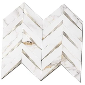 10-Sheet Herringbone Tile Peel and Stick Backsplash, Calacatta Marble Mixed - Picture 1 of 7